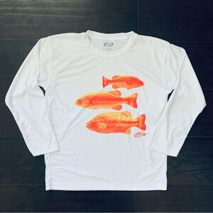 NWT Kids FLW Bass Fishing Graphic Print Long Sleeve Rashquard Swim Top | Size: M